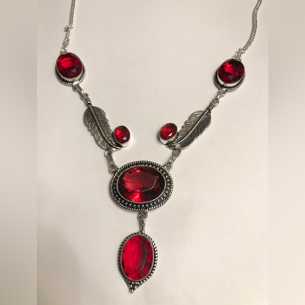 Garnet Stamped 925 Sterling Silver Necklace